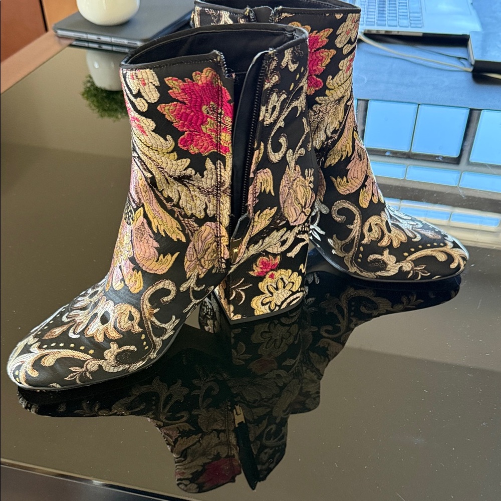Sam Edelman Black and Pink Embroidered Ankle Boots worn 1 time
